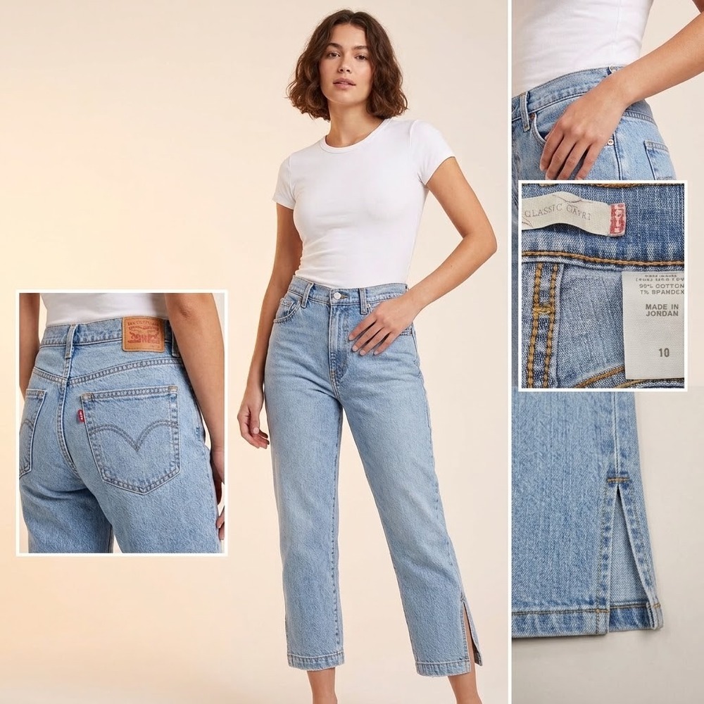 Levis Classic Capri Jeans Womens 10 Light Blue Light Wash Side Slit Denim